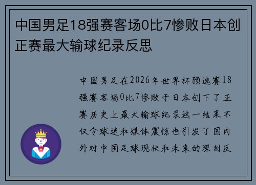 中国男足18强赛客场0比7惨败日本创正赛最大输球纪录反思
